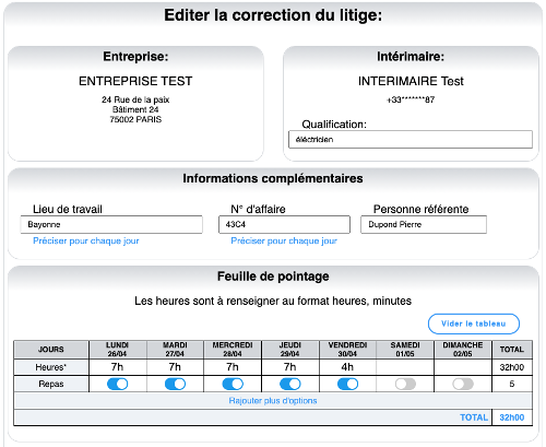 Récapitulatif des relevés d'heures